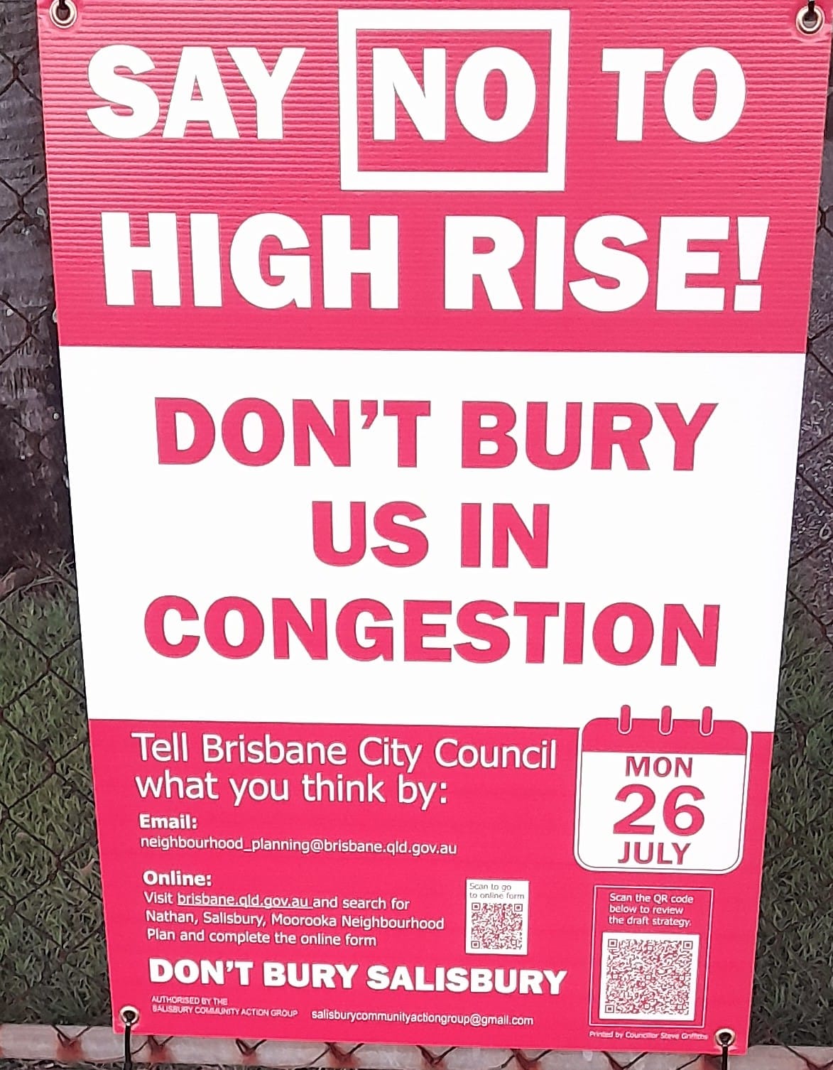 Sign urging protest against Salisbury neighbourhood plan