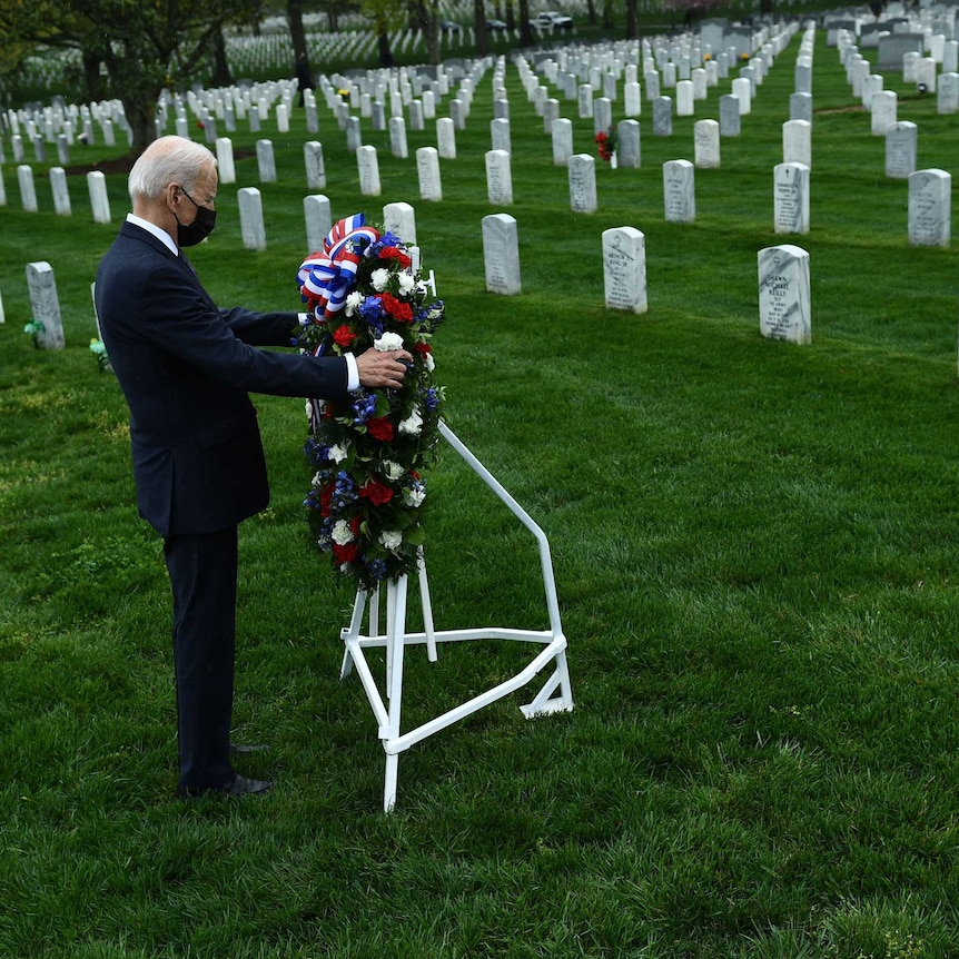 US President Joe Biden lays a wreath at Arlington National Cemetery to honour fallen veterans of Afghan conflicts.