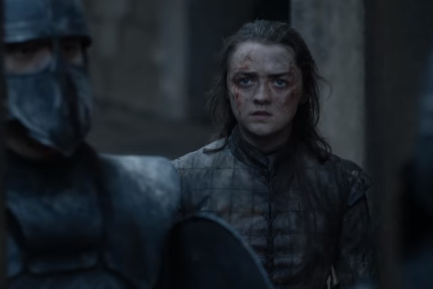 Maisie Williams looks angry as Arya Stark in the season 8 of HBO's Game of Thrones