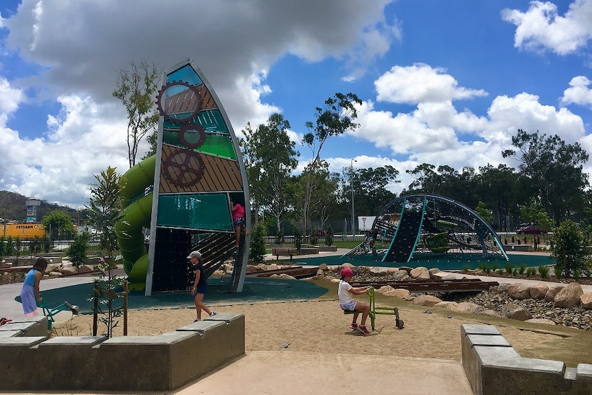 Children in a playground designed for people with sensory issues.