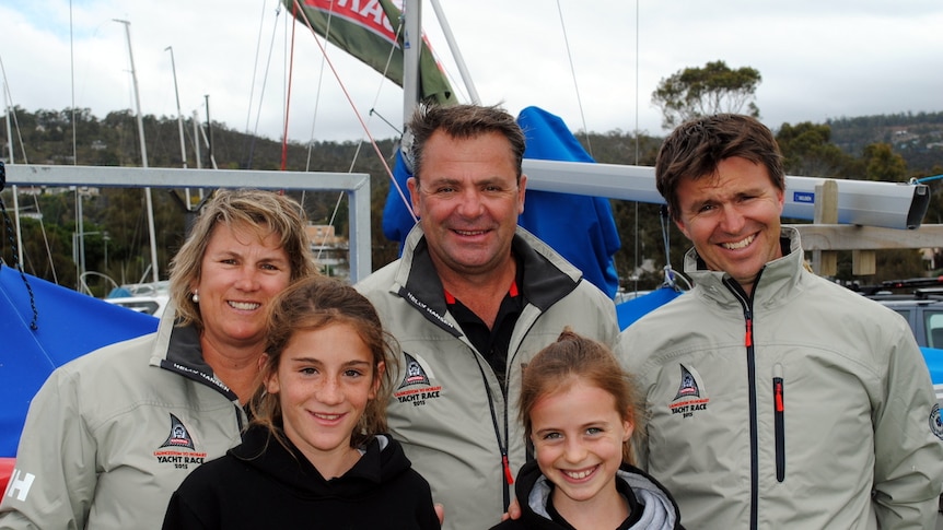 11-year-olds Jorja Cooper (left) and Esther Read with Jacinta and Brad Cooper, and Fraser Read.