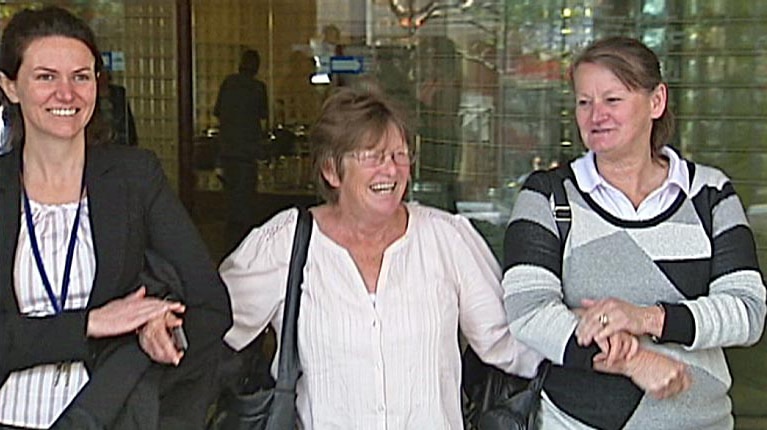 Catherine Smith with supporters outside Sydney's District Court.