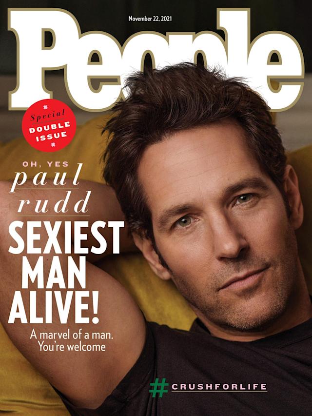 Paul Rudd on a People Magazine cover that reads 'Sexiest man alive]