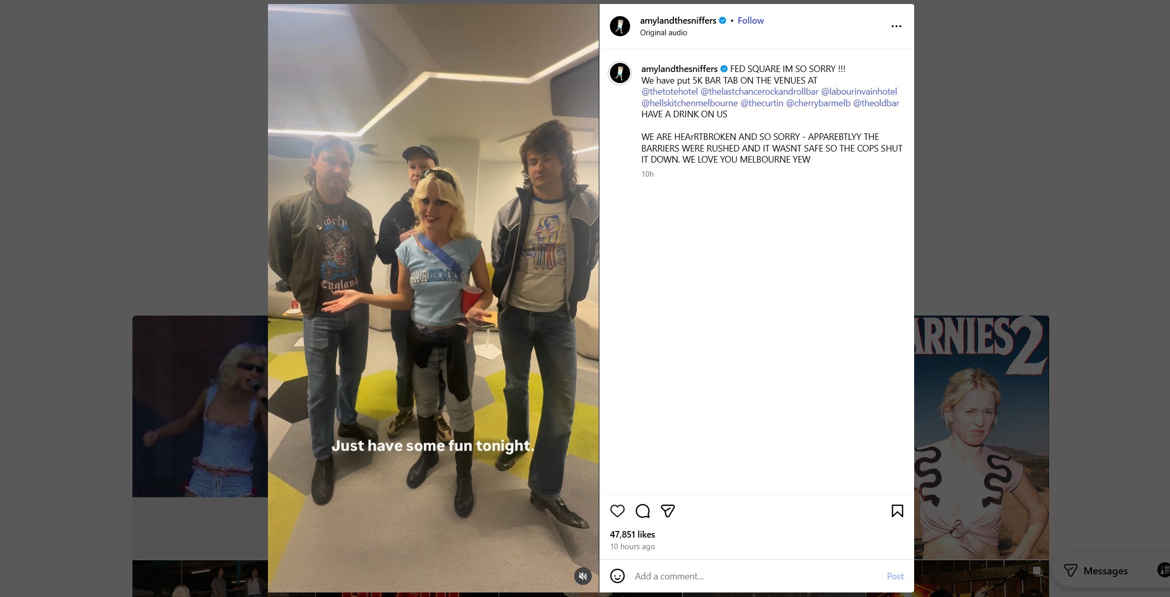 Uma captura de tela de um vídeo na página do Instagram de Amyl and the Sniffers.