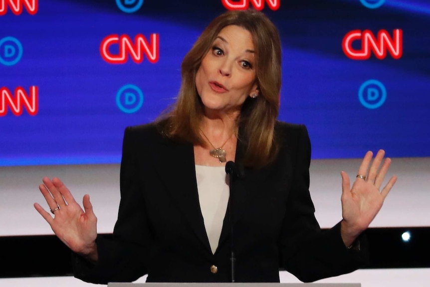 Author Marianne Williamson speaks during the first of two Democratic presidential primary debates hosted by CNN