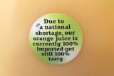 Label on juice bottle.