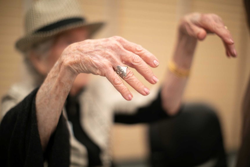 Close up of Hilarie Lindsay's hands as she dances.