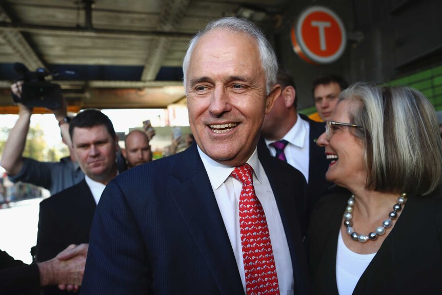 Prime Minister Malcolm Turnbull and his wife Lucy Turnbull campagin in Burwood.