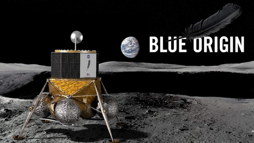 An artist's impression of a Blue Origin lunar lander on the Moon.
