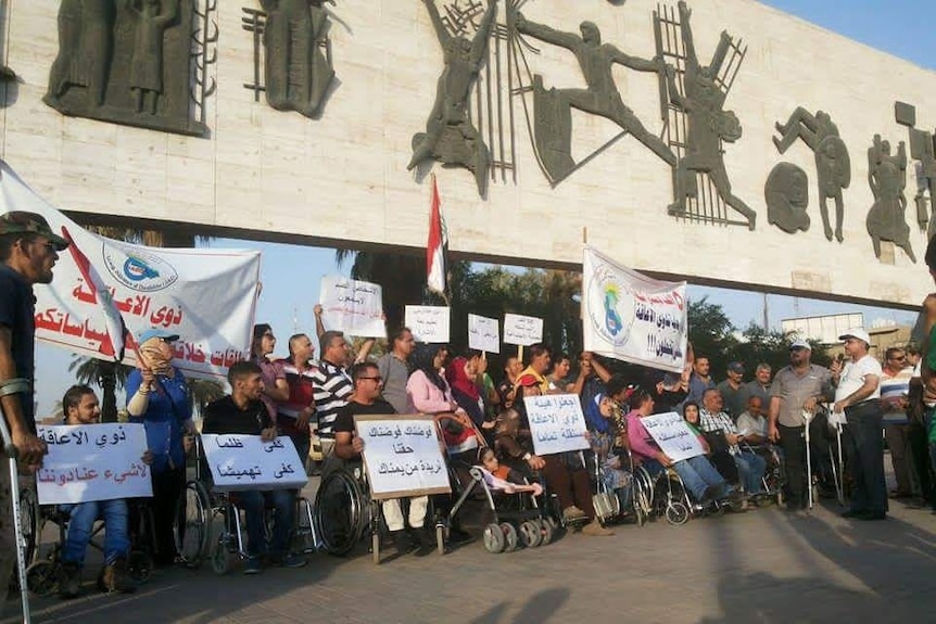 People with disabilities are among those who have been protesting in Baghdad.