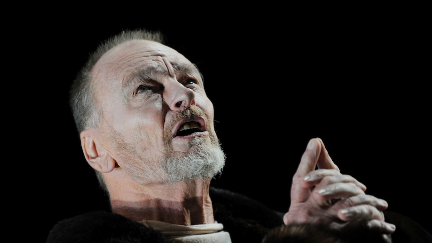 John Bell playing the role of King Lear at the Sydney Opera House, March 9th, 2010 during a rehearsal looking up at the sky