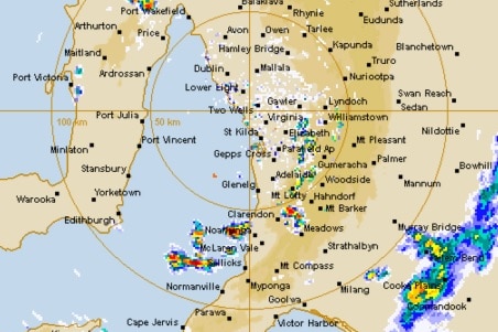 storm activity over the region to Adelaide's south