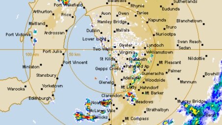 storm activity over the region to Adelaide's south