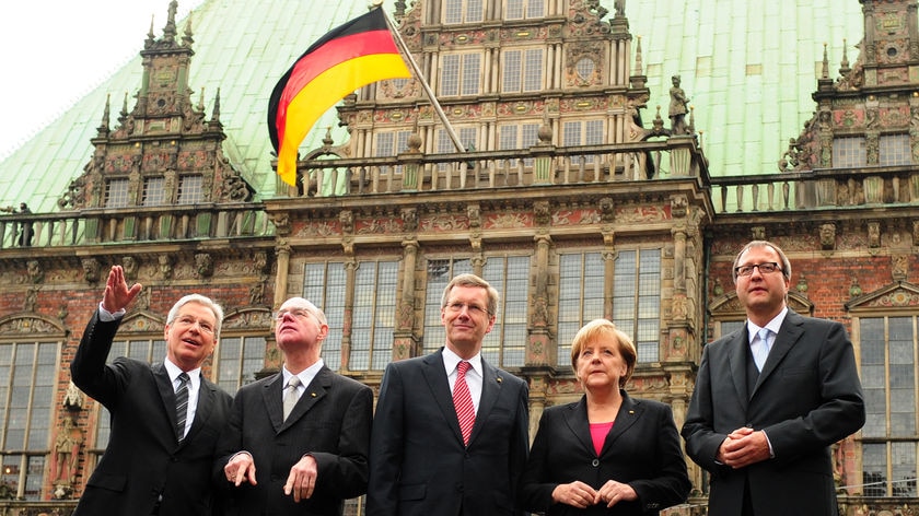 German leaders, including German chancellor Angela Merkel, are in Bremen for celebrations.