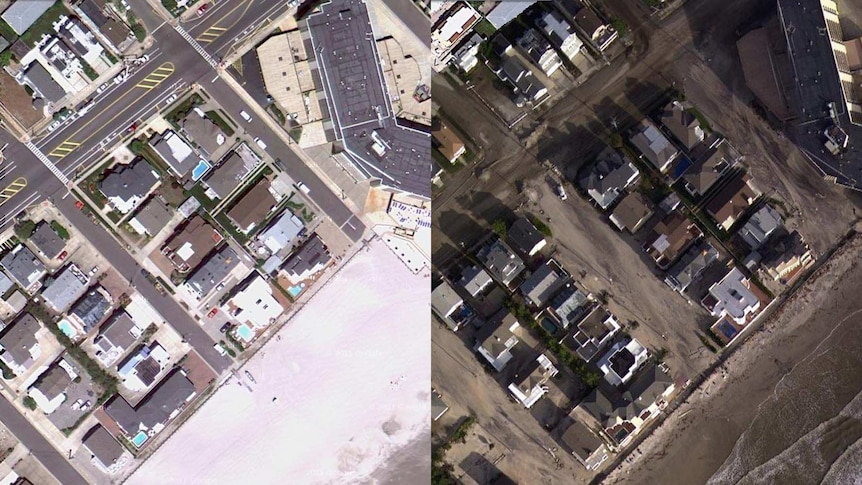Before-and-after aerial image of the New Jersey seafront