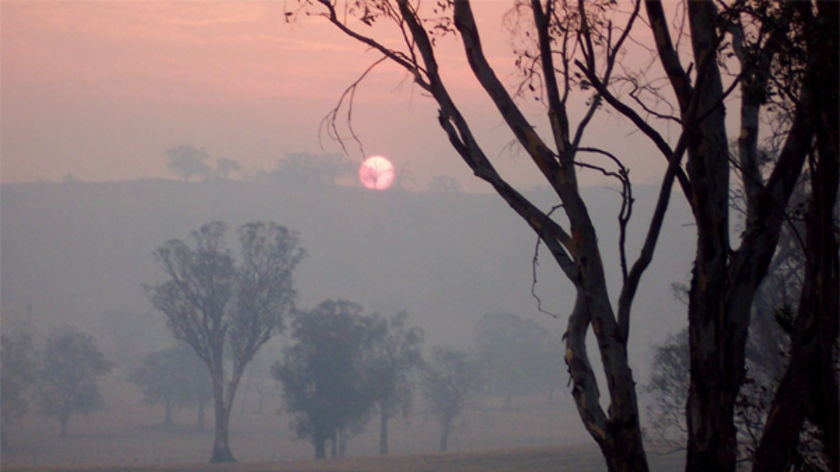 Smoke covered the hills at Mudgegonga, north-east of Melbourne