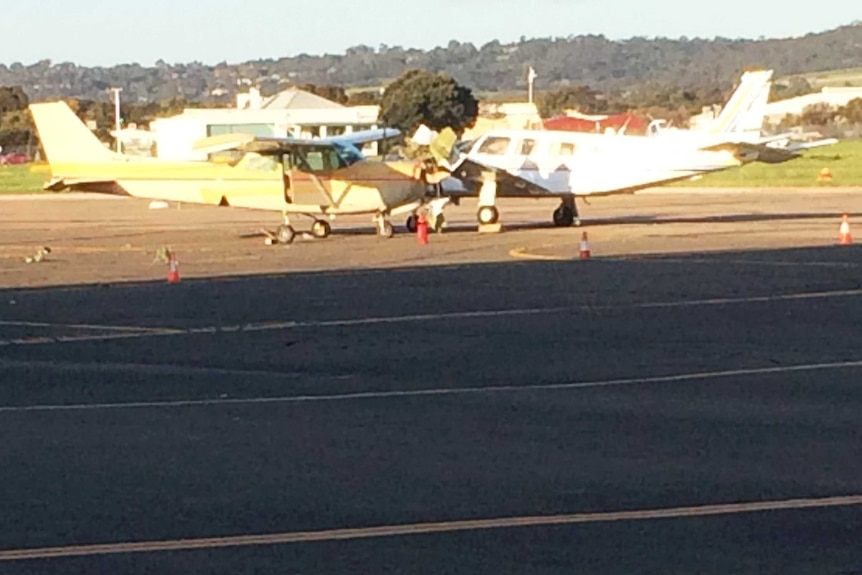 Two planes after a collision at Parafield Airport.