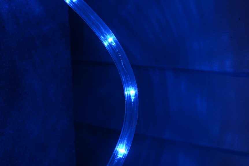A string of blue LED lights