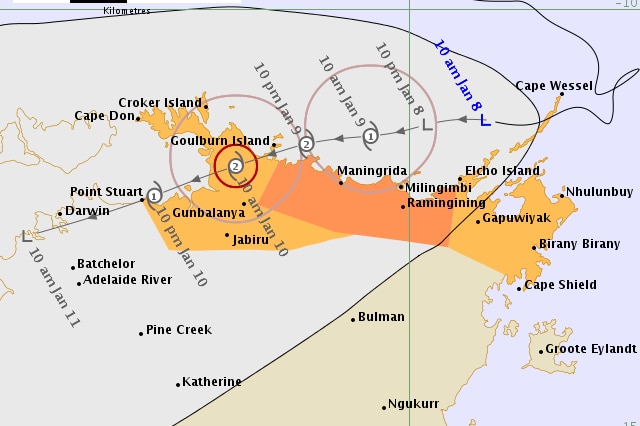 A tracking map of the cyclone issued by the Bureau of Meteorology on 10:53am Wednesday January 8, 2019