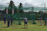 Australian players practice in the nets.