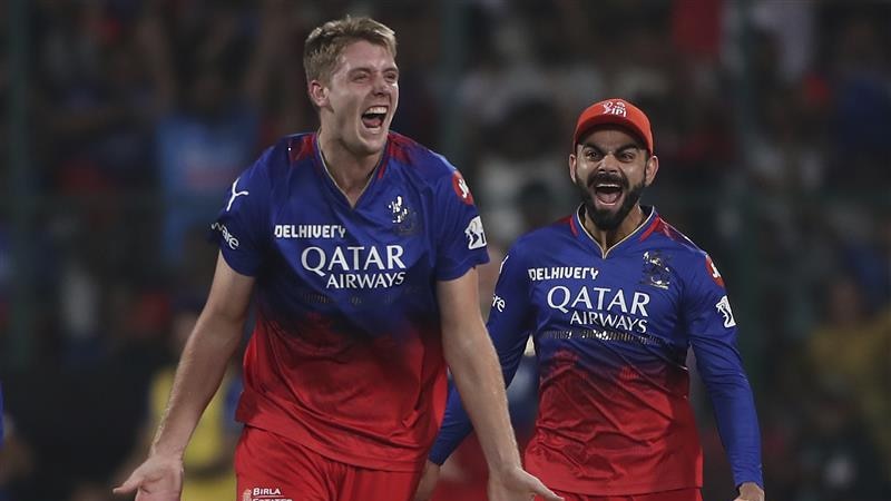 Cameron Green and Virat Kohli celebrate a wicket in the IPL, they scream with delight