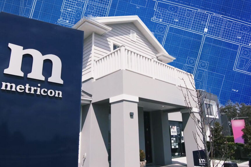 A graphic image shows the Metricon logo in front of a house