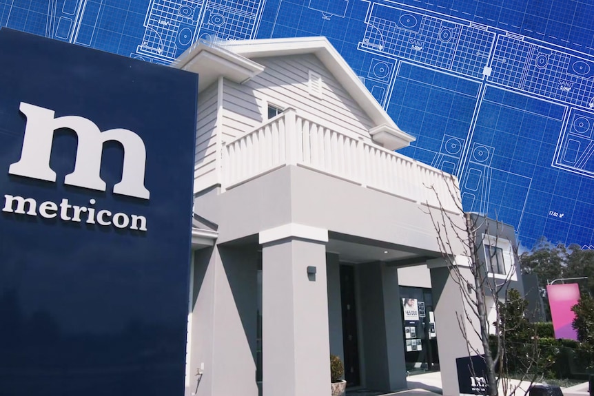 A graphic image shows the Metricon logo in front of a house