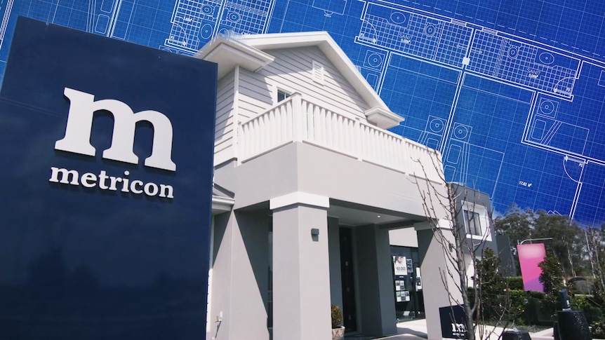 A graphic image shows the Metricon logo in front of a house