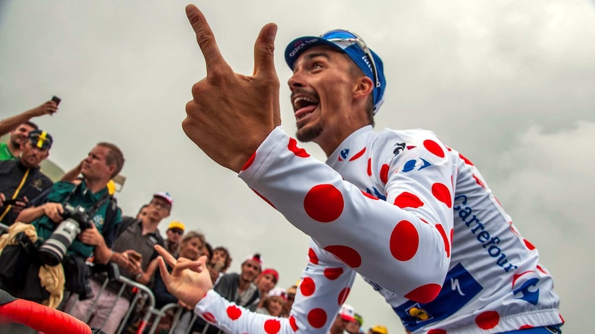 Julian Alaphilippe celebrates during Tour de France