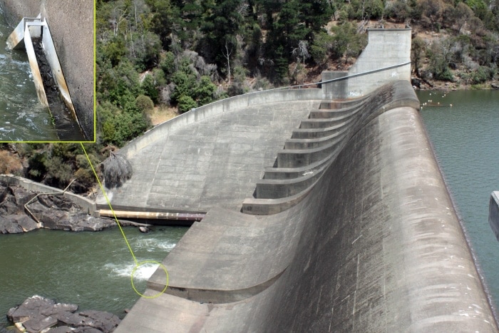 Trevallyn dam with fish ladder insert
