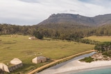 Drone shot of Maria Island in Tasmania