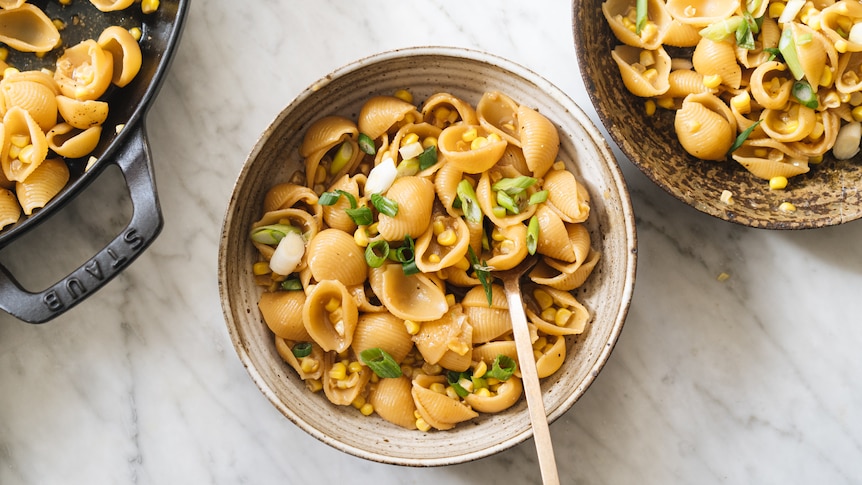 Miso corn pasta bowl