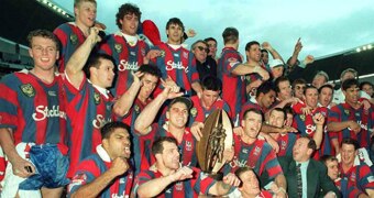 The Newcastle Knights celebrate their famous Grand Final victory at the Sydney Football Stadium in 1997.