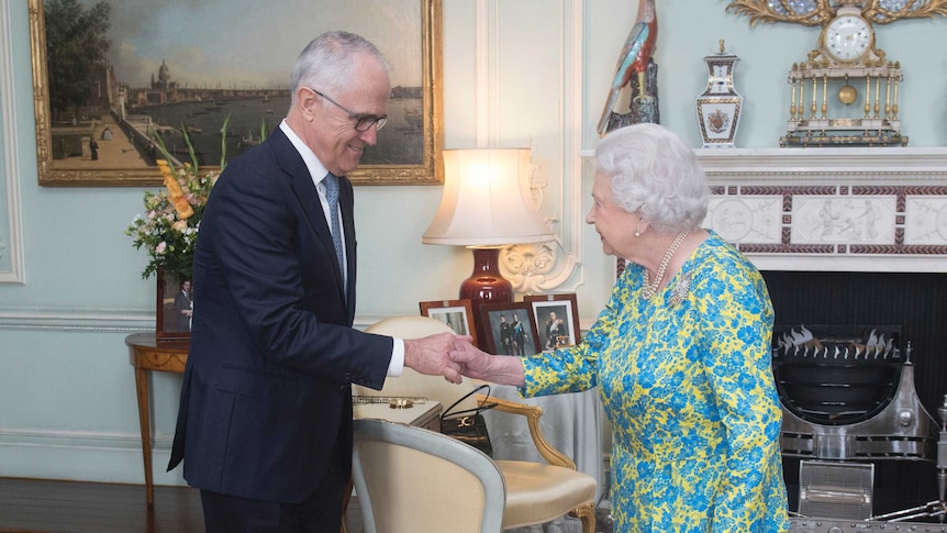 Queen Elizabeth II meets the Prime Minister of Australia Malcolm Turnbull.