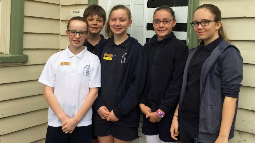 Commercial Road Primary School captains Tahlia Bloomfield, Adam Stevens, Abby Brown, Jasmin Baker and Allira Smith