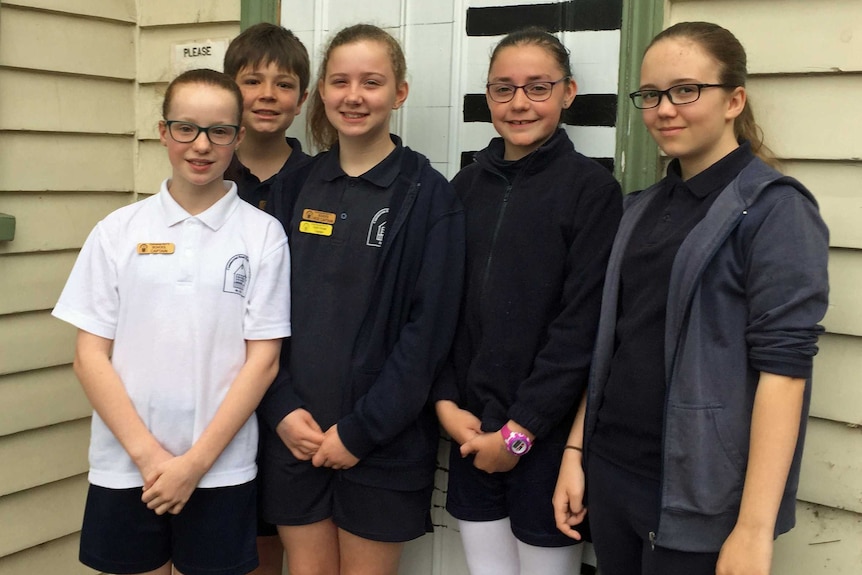 Commercial Road Primary School captains Tahlia Bloomfield, Adam Stevens, Abby Brown, Jasmin Baker and Allira Smith
