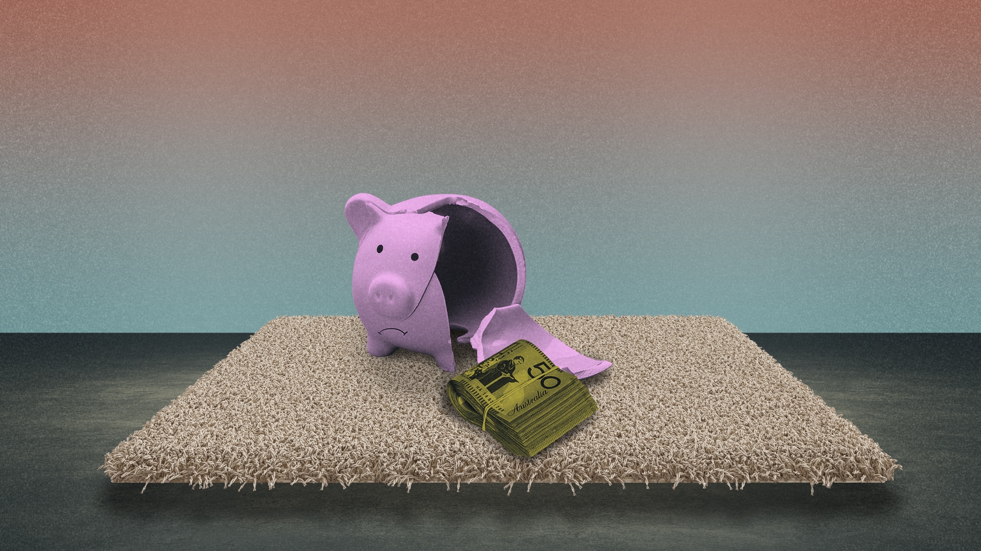 A graphic of a broken piggy bank with money on the floor.