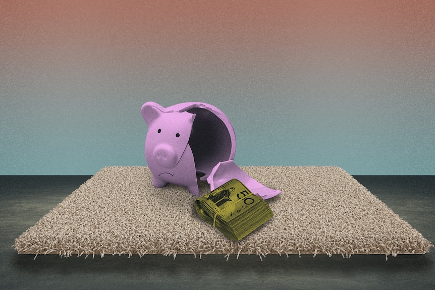 A graphic of a broken piggy bank with money on the floor.