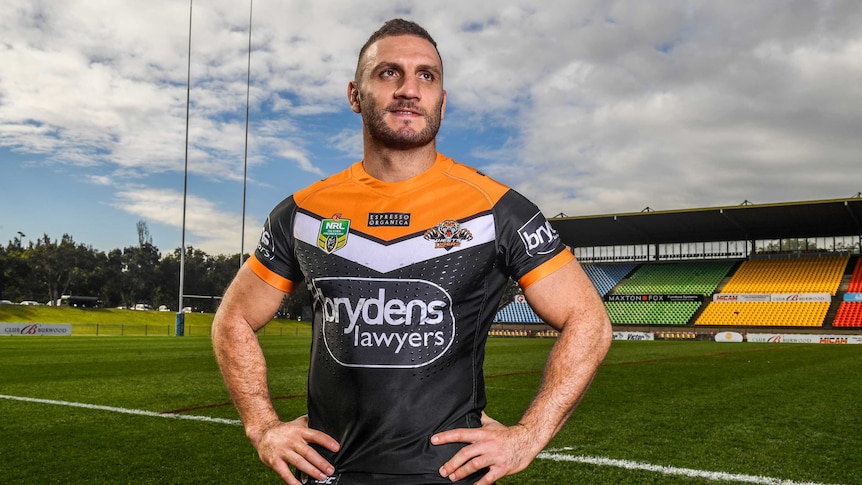 Wests Tigers player Robbie Farah poses for a photograph during a team training session.