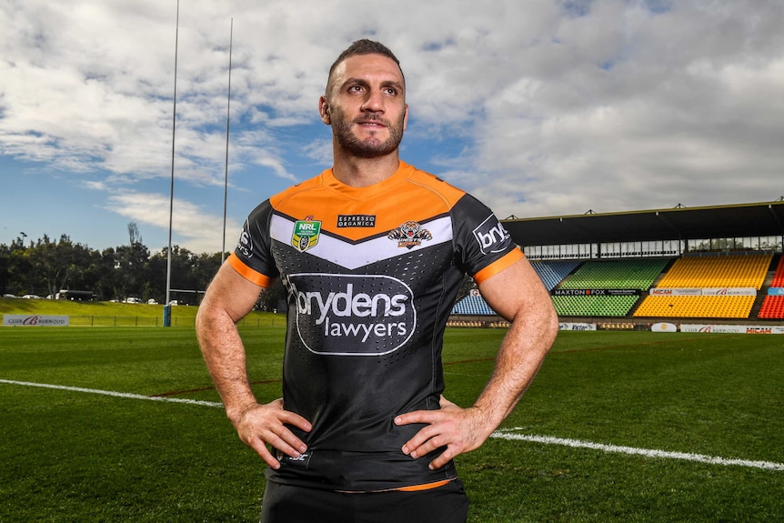 Wests Tigers player Robbie Farah poses for a photograph during a team training session.