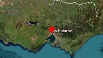 A map of Victoria, Australia, wqith a red dot in the centre.