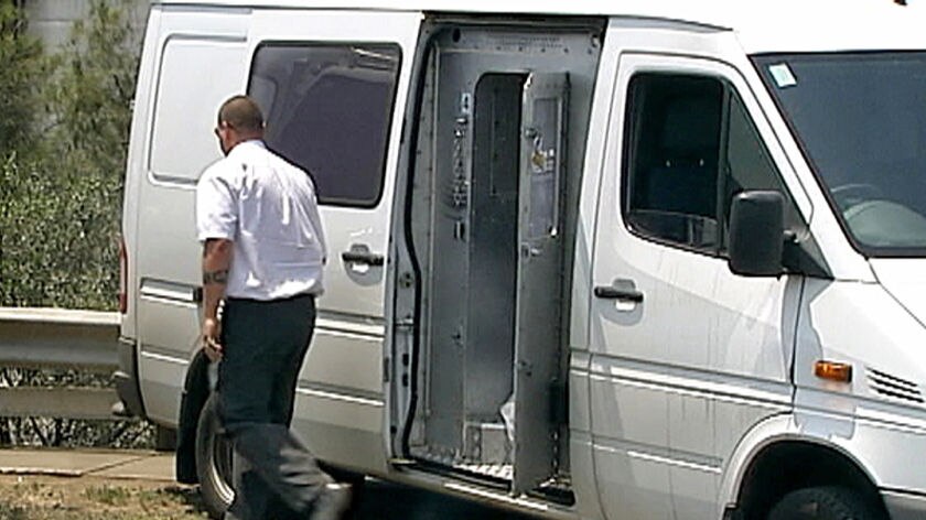 The prison van that three prisoners managed to escape from in Altona North.