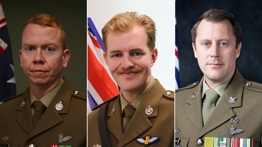 Corporal Alex Naggs (left), Lieutenant Maxwell Nugent (middle) and Warrant Officer Class 2 Joseph Laycock.