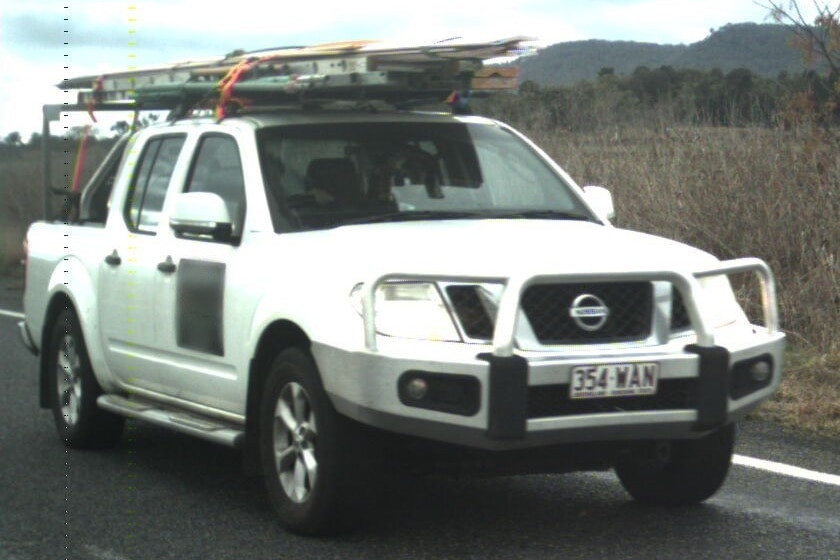 Brett Orme's white Nissan Navara with Queensland number plates