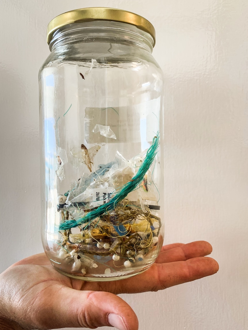 Pickle jar full of microplastics