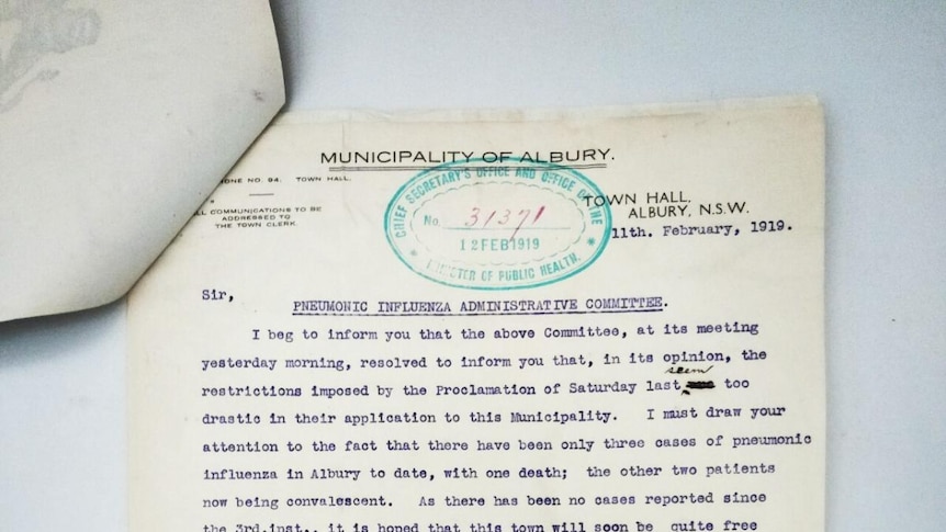 A letter from 1919 to  the NSW Health Minister.