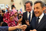 Nicolas Sarkozy and David Cameron meet the crowd in Benghazi