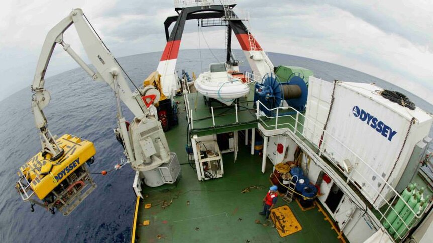 Ship with remotely operated vehicle.