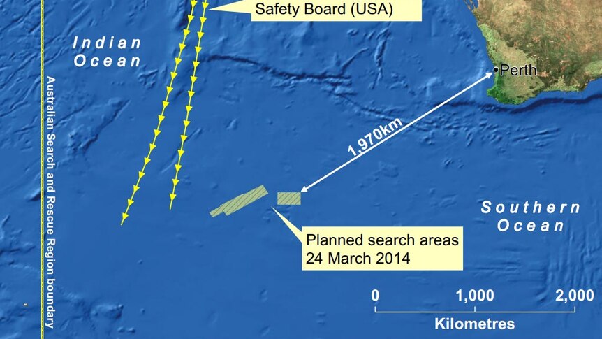 Map showing a close up of the area being searched for Malaysia Airlines flight MH370.