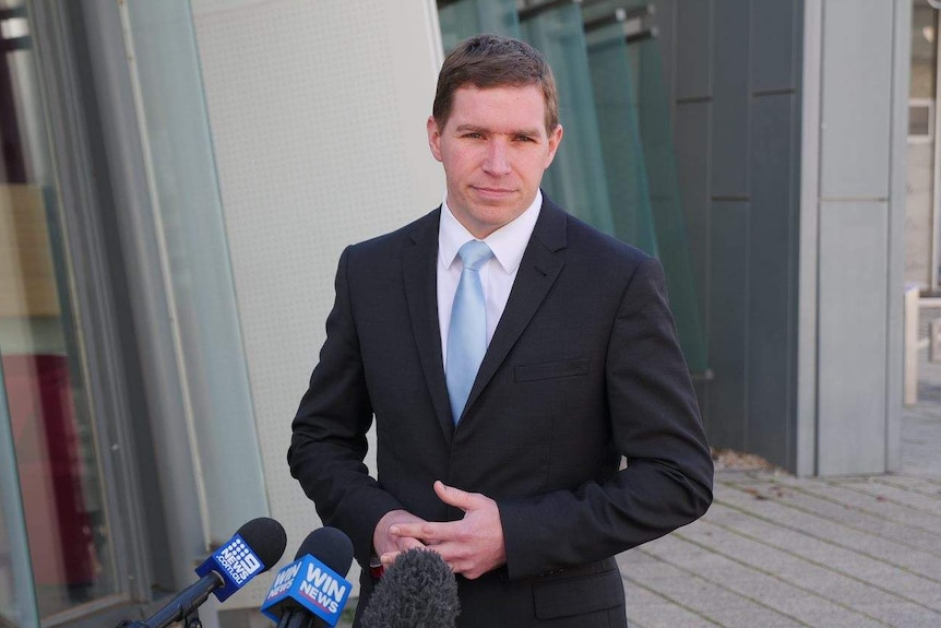 Alistair Coe in a suit outside the ACT Legislative Assembly.